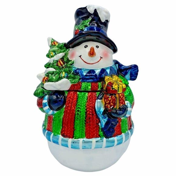 DAVIDS COOKIES Snowman Metallic Cookie Jar - Picture 2 of 10